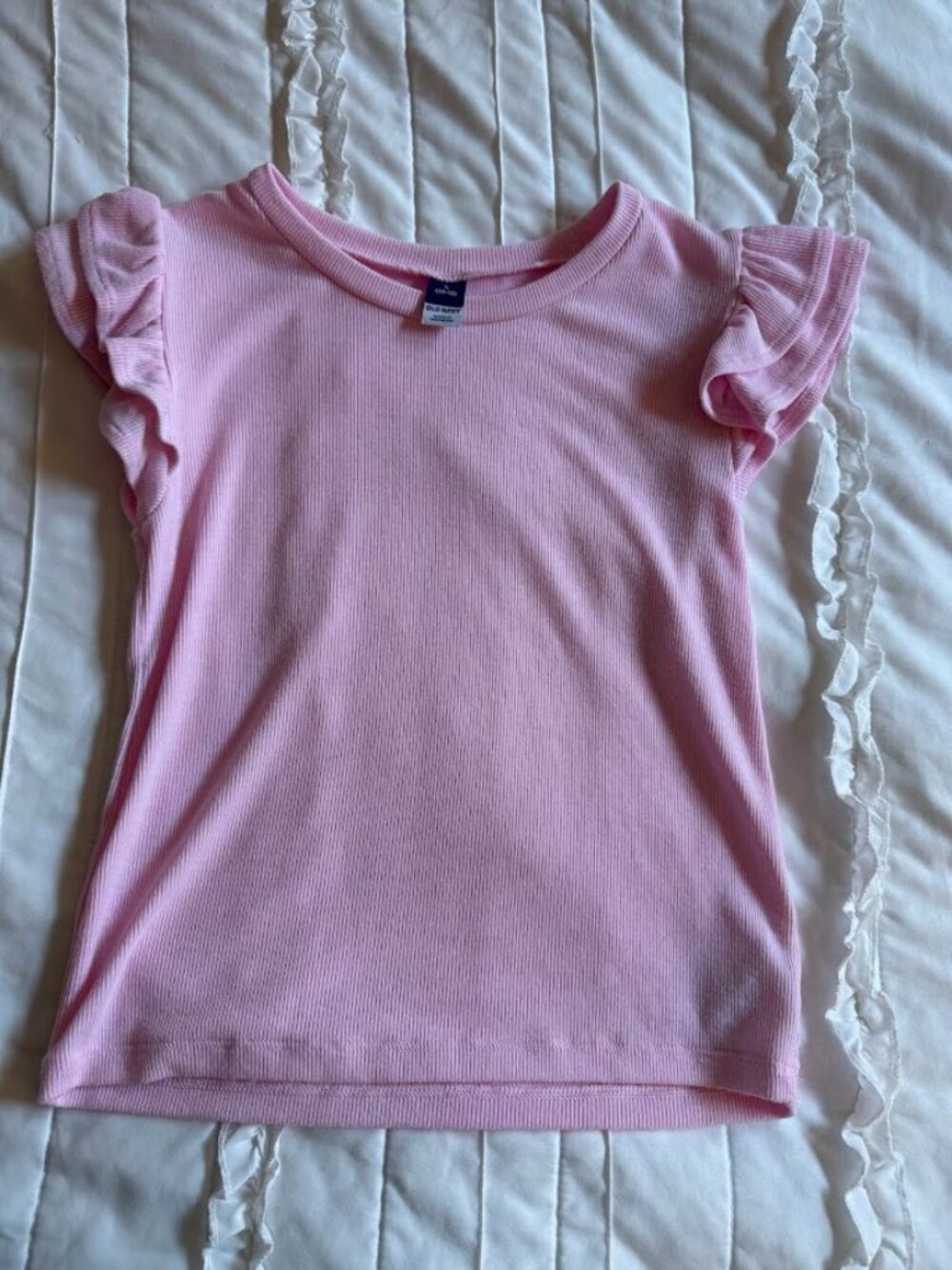 Old Navy Girls Size Large 10/12 Pink Ruffle Short Sleeve Blouse